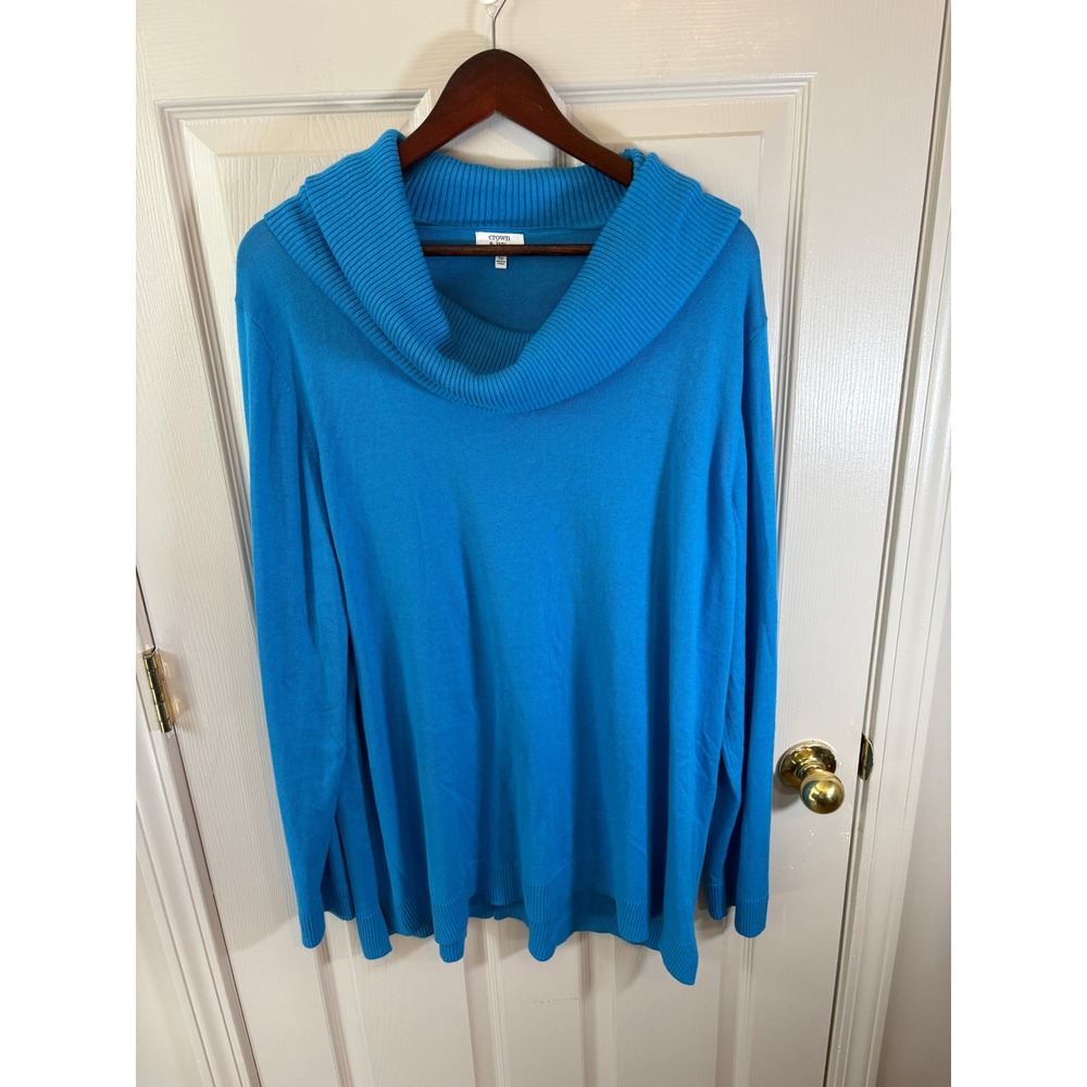 Crown & Ivy Woman Blue Cowl Neck Sweater 3X Cotton Wool Blend Pullover